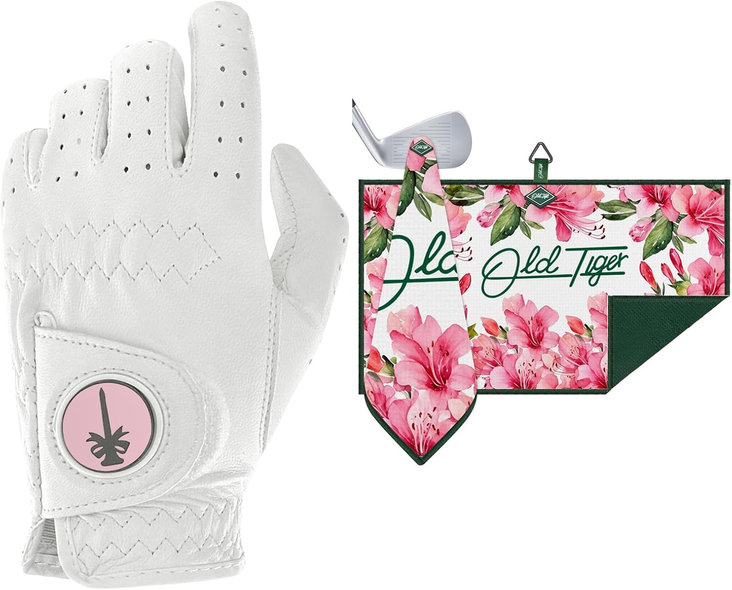 Women's Cabretta Leather Golf Glove with 24''x16'' Magnetic Golf Towels Azalea Towel