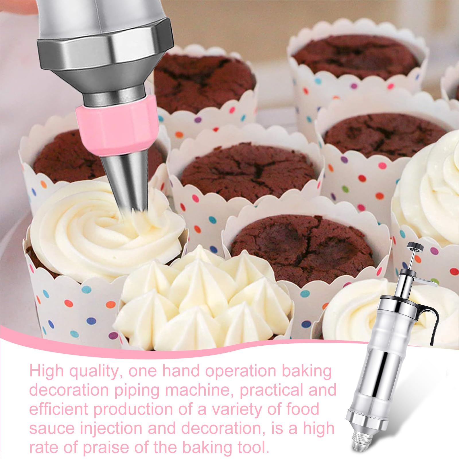 Seringue à gâteau en acier inoxydable avec 6 douilles, seringue à crème professionnelle, réutilisable, accessoire de pâtisserie pour décoration de gâteaux, beignets, cupcakes, pâtisseries (rose)