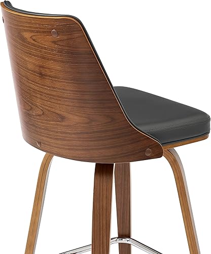 Miniatura 128 de Armen Living Jayden - Taburete de bar moderno giratorio de piel sintética gris y madera de nogal de 26 pulgadas para encimera de isla de cocina