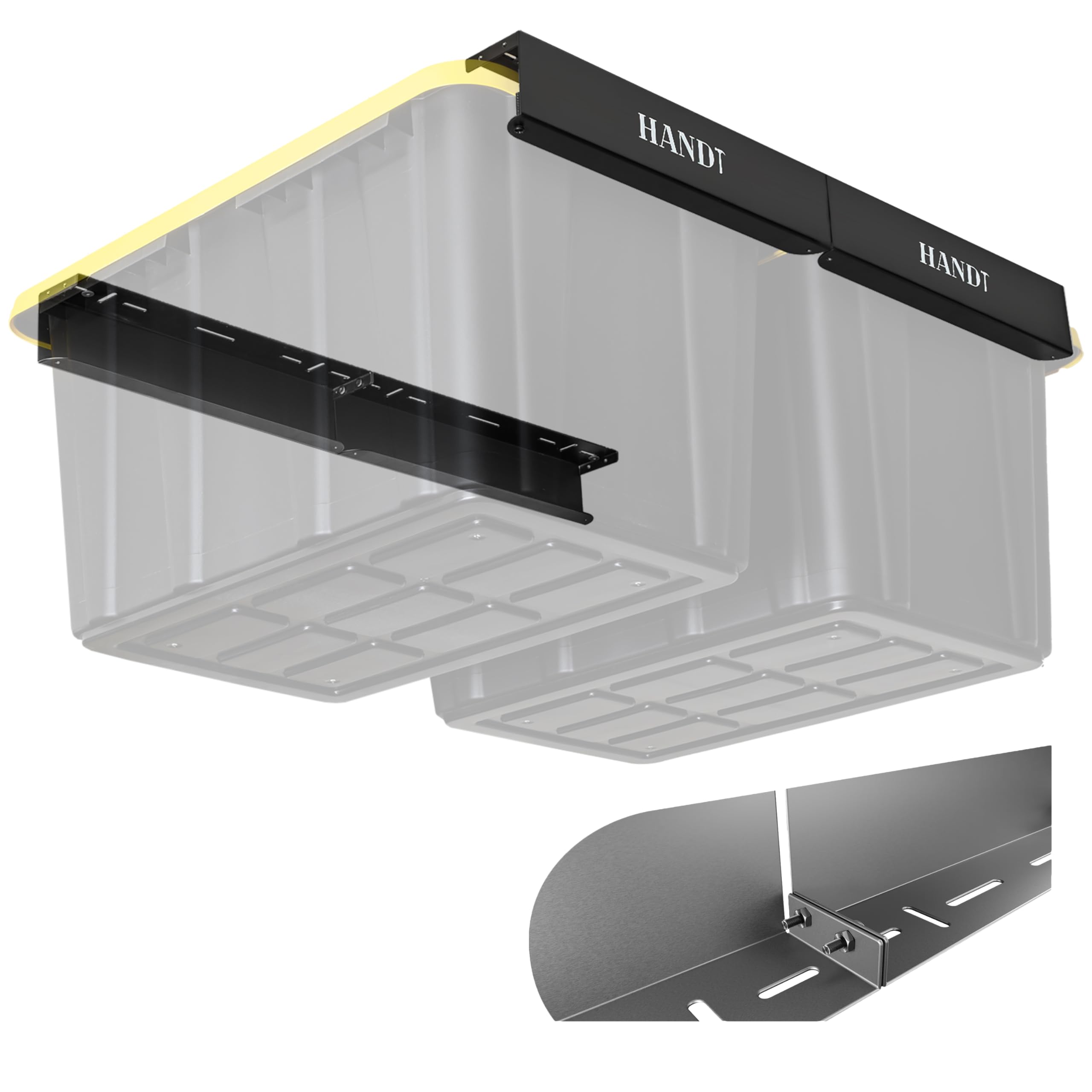 HANDT Overhead Garage Storage Rack, Ceiling Racks, Bin Organization System, Heavy Duty Metal Rack For Container, Supports Most Bins, 2 Sets Black