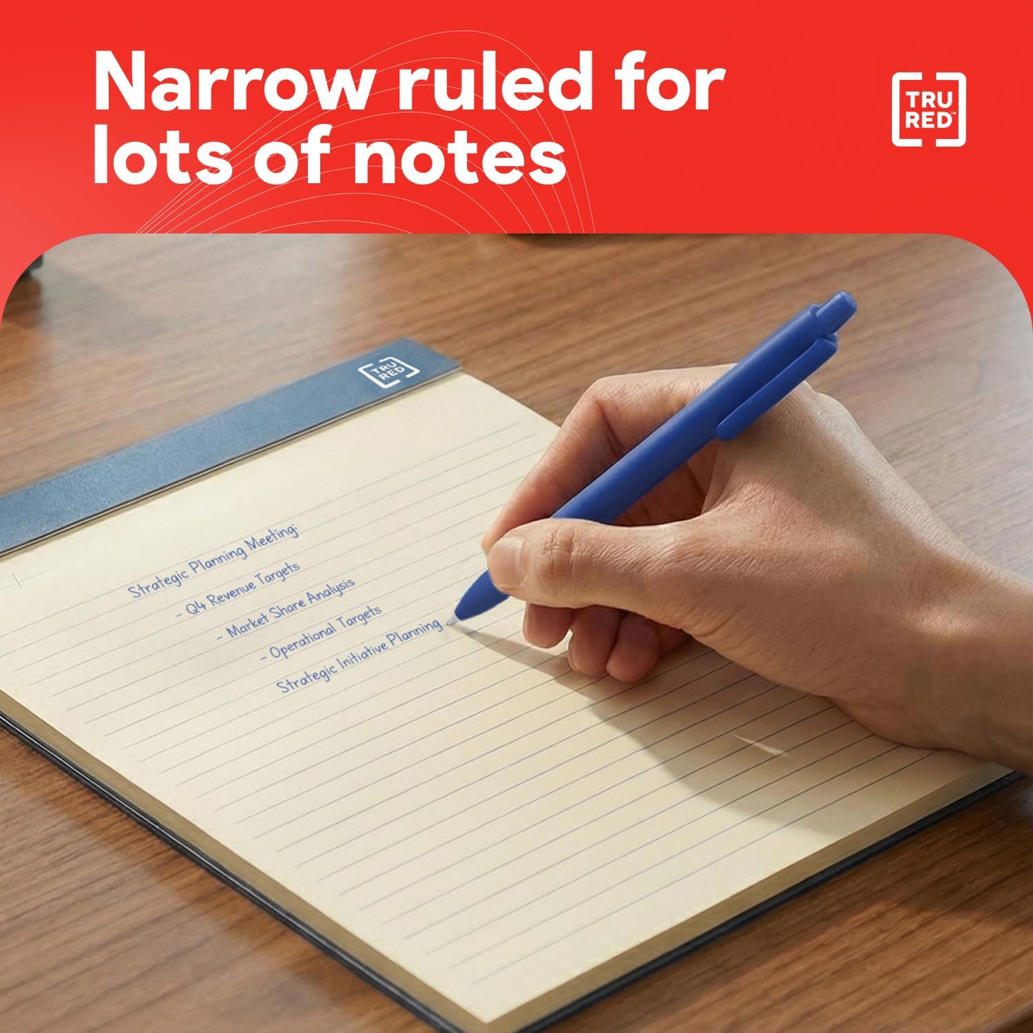 TRU RED Notepads, 8.5” x 11.75”, Narrow Ruled, Ivory, Perforated, 12‑Pack
