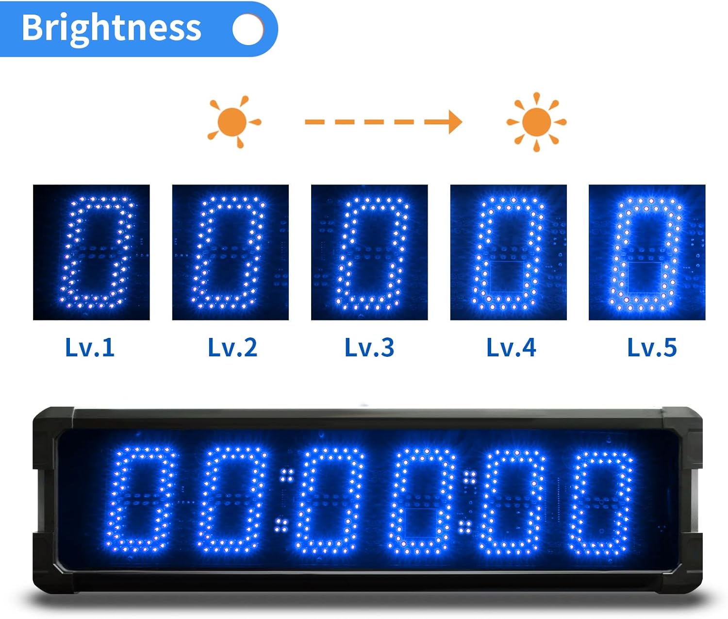 GANXIN Outdoor Waterpoof LED Race Timing Clock Marathon Race Timer with Horn, 5 Inch 6-Digit Coundown Clock with Tripod Stand, Down/Count Up,Stopwatch with Remote Control (Blue LED)