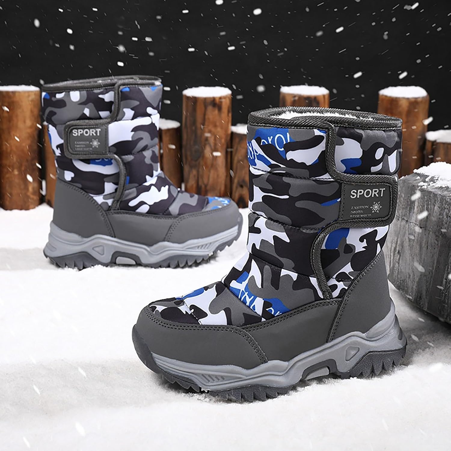 IWIHMIV Boys Winter Boots Girls Outdoor Warm Mid Calf Winter Shoes Warm Comfortable Hiking Boots for Toddler
