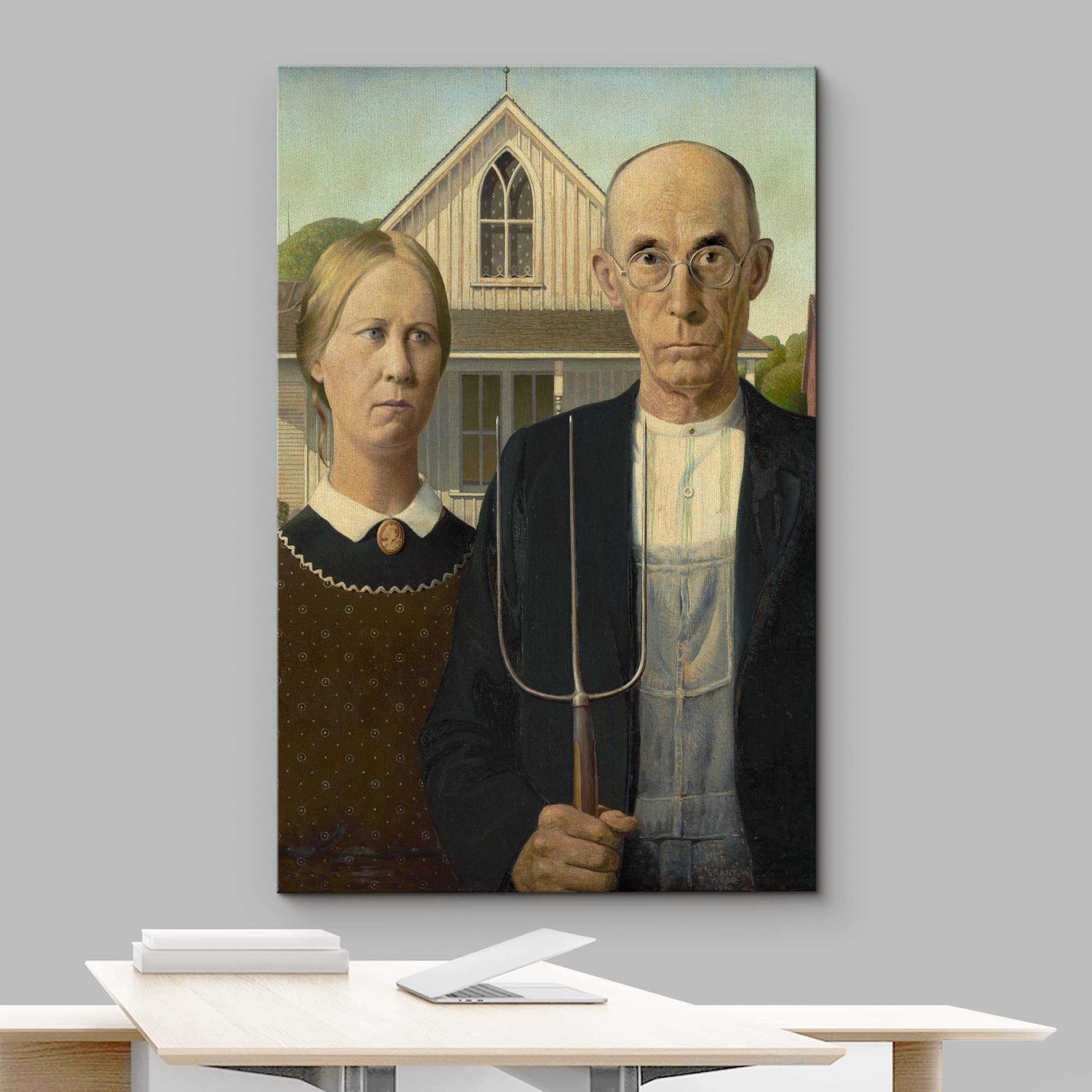 Framed American Gothic Painting