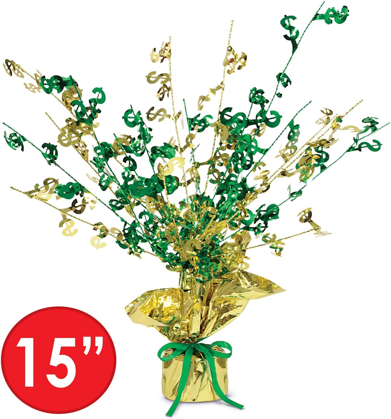 Beistle Money-Themed Party Decorations – Dollar Sign Gleam ’N Burst Centerpiece and Hanging Dollar Whirls, Green and Gold Table & Ceiling Décor for Casino Nights, Fundraisers & Vegas Game Nights