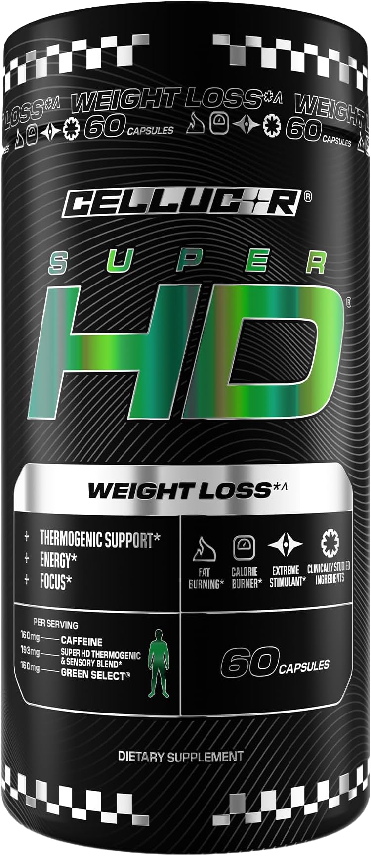SuperHD Thermogenic Fat Burner Weight Loss Supplement, Appetite Suppressant, & Energy Booster Capsimax, Green Tea Extract, 160mg Caffeine & More 60 Capsules (Packaging May Vary)