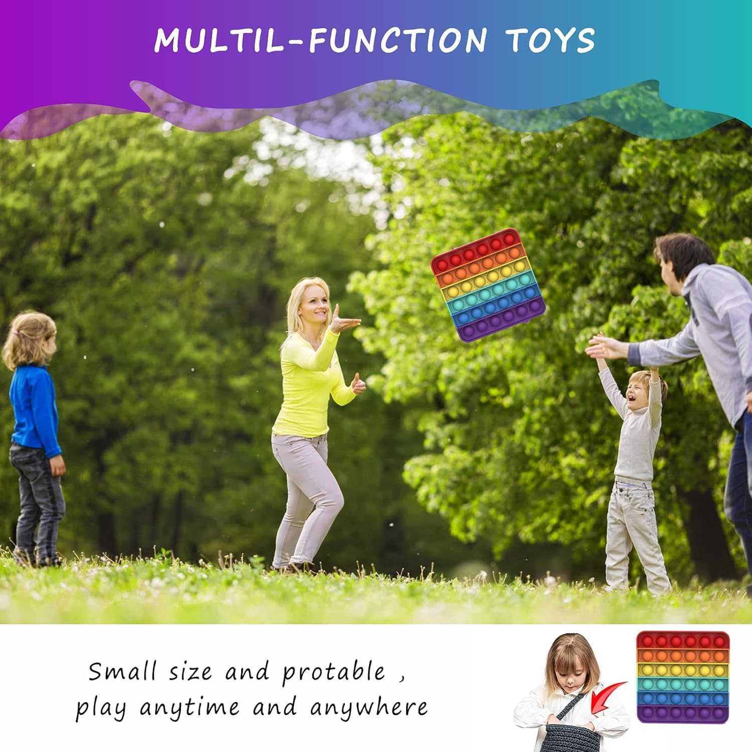 Giocattolo Sensoriale Pop Fidget Silicone Quadrato Multicolore Antistress per Bambini