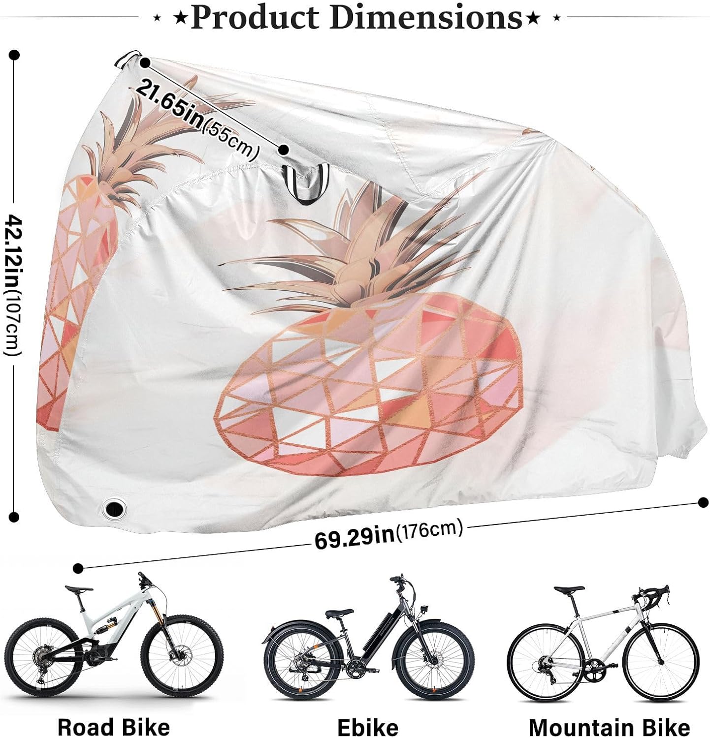 ALAZA Rose Gold Pineapple Marble Bike Cover Waterproof Outdoor Ebike Bicycle Covers Tarp Protection for 1/2 Bikes, Sun UV Dust Wind Proof