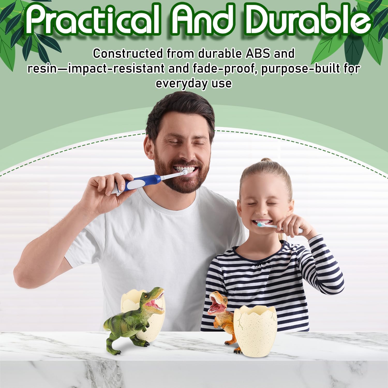 Eaasty 2 Pcs Dinosaur Kids Toothbrush Holders Toothbrush Organizer Funny Dino Resin Cup for Bathroom Easy to Clean Pen Holder Gift Birthday Children's Day Christmas
