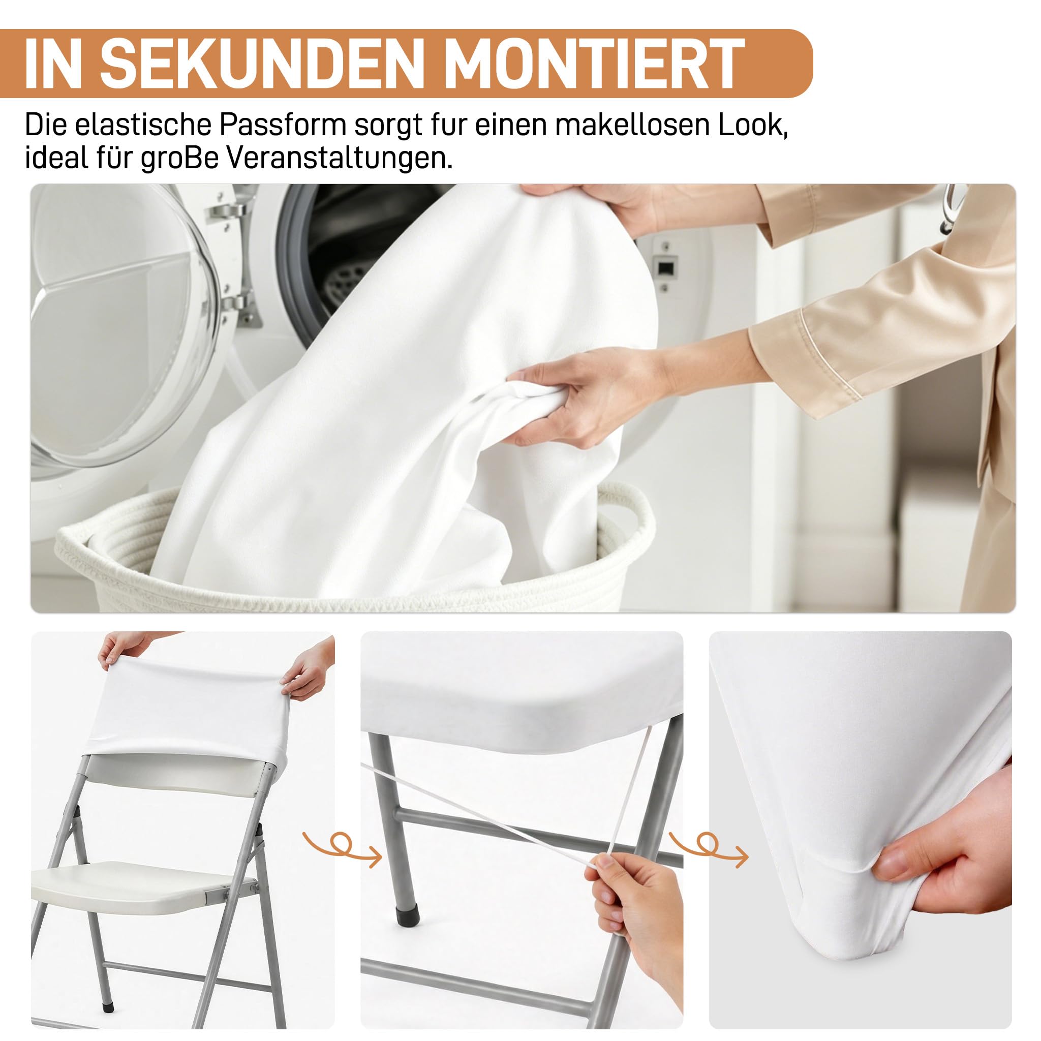 AufuN 20 Stück Stuhlhussen Klappstuhlbezug Spandex Elastisch waschbar, 45x50x90cm für Hochzeiten Feiern Hotels, universeller Esszimmer Stuhlschutz Stretch Abdeckung - Weiß