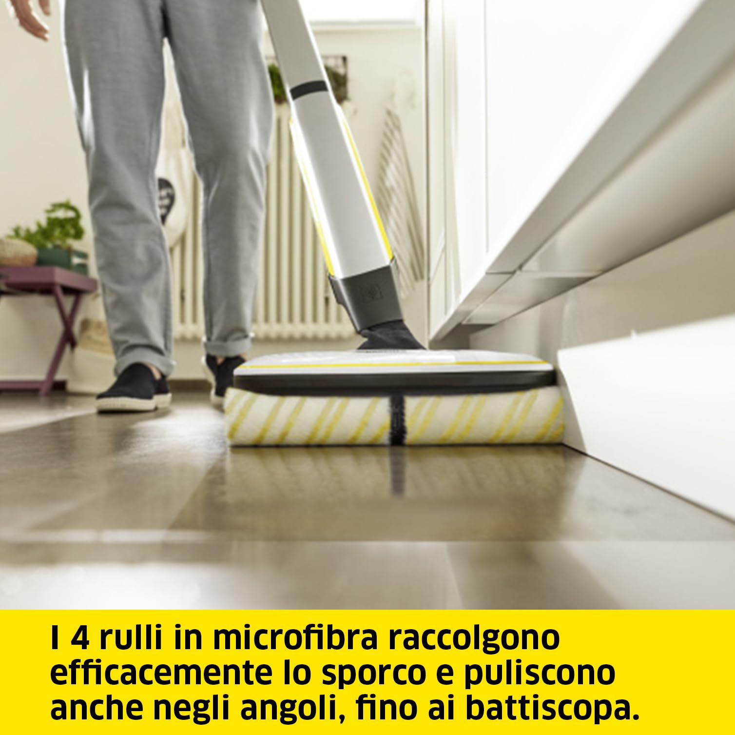 Kärcher Lavapavimenti FC 7 Cordless, Rimuove lo Sporco in Una Sola Passata, Pet Friendly, Tecnologia Professionale con 4 Rulli Controrotanti, Adatta a tutti i pavimenti, Autonomia ca. 45 min.