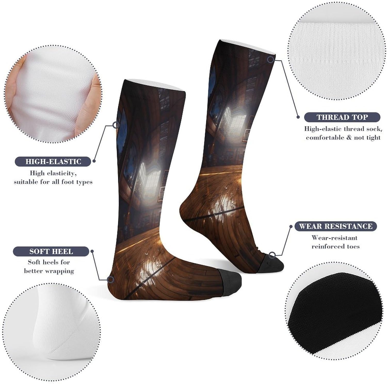 Basketball Court Crew Socks Calf Socks Athletic Crew Sock