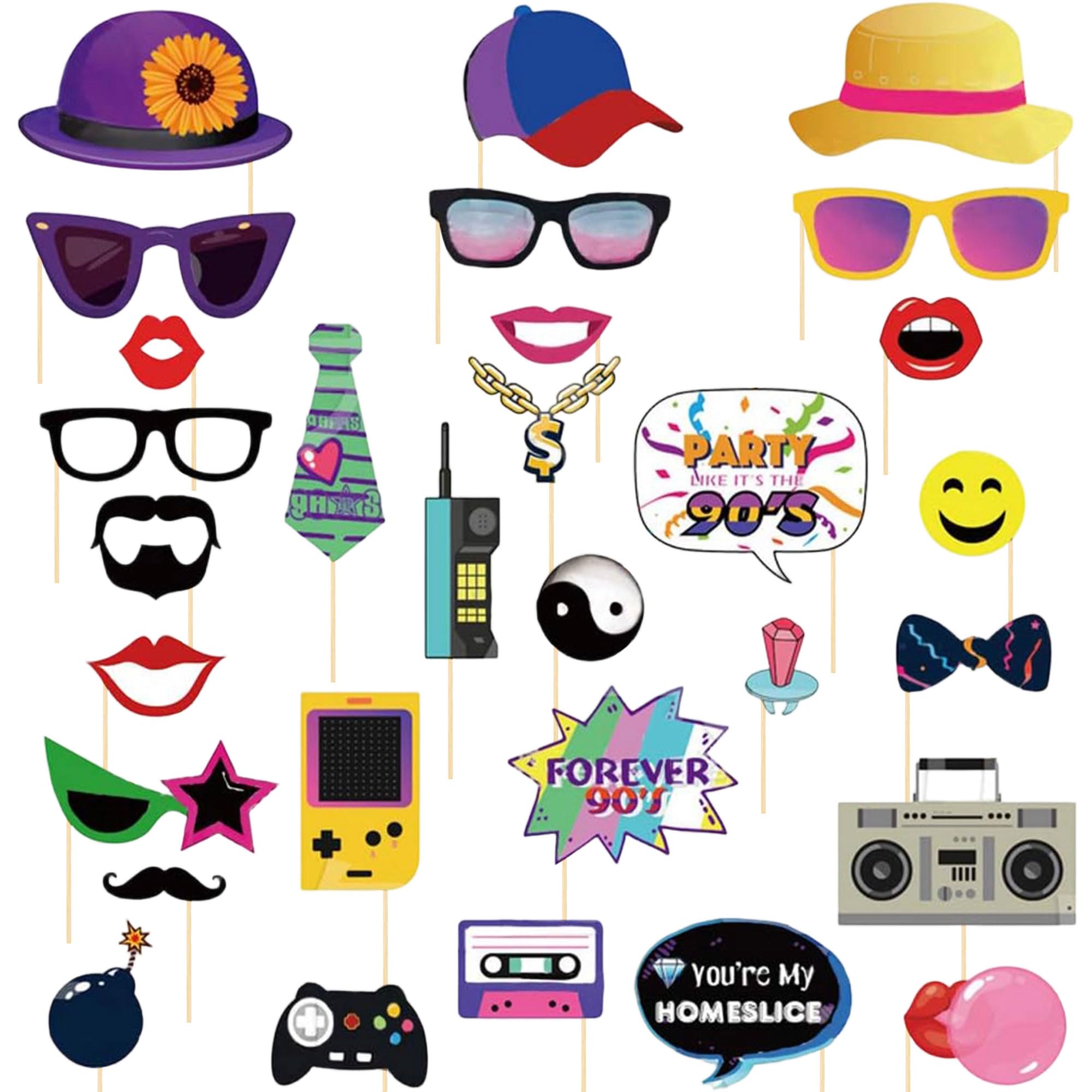 LaVenty 90s Photo Booth Props 1990s Throwback Retro Party Decorations