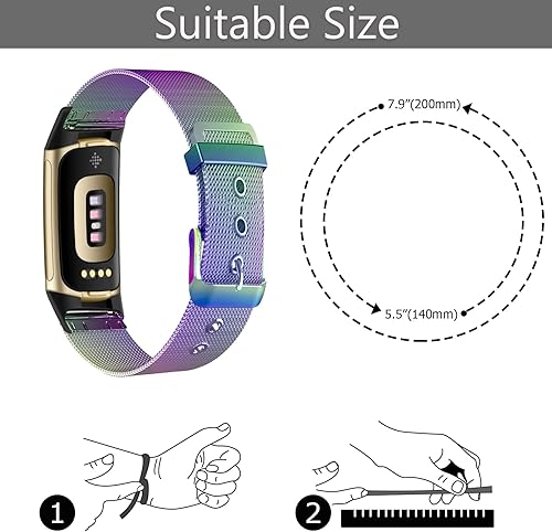 Miniatura 4 de YOYDS Compatible con Fitbit Charge 6 bandasFitbit Charge 5 bandas para mujeres y hombres, paquete de 2 pulseras ajustables de malla metálica de