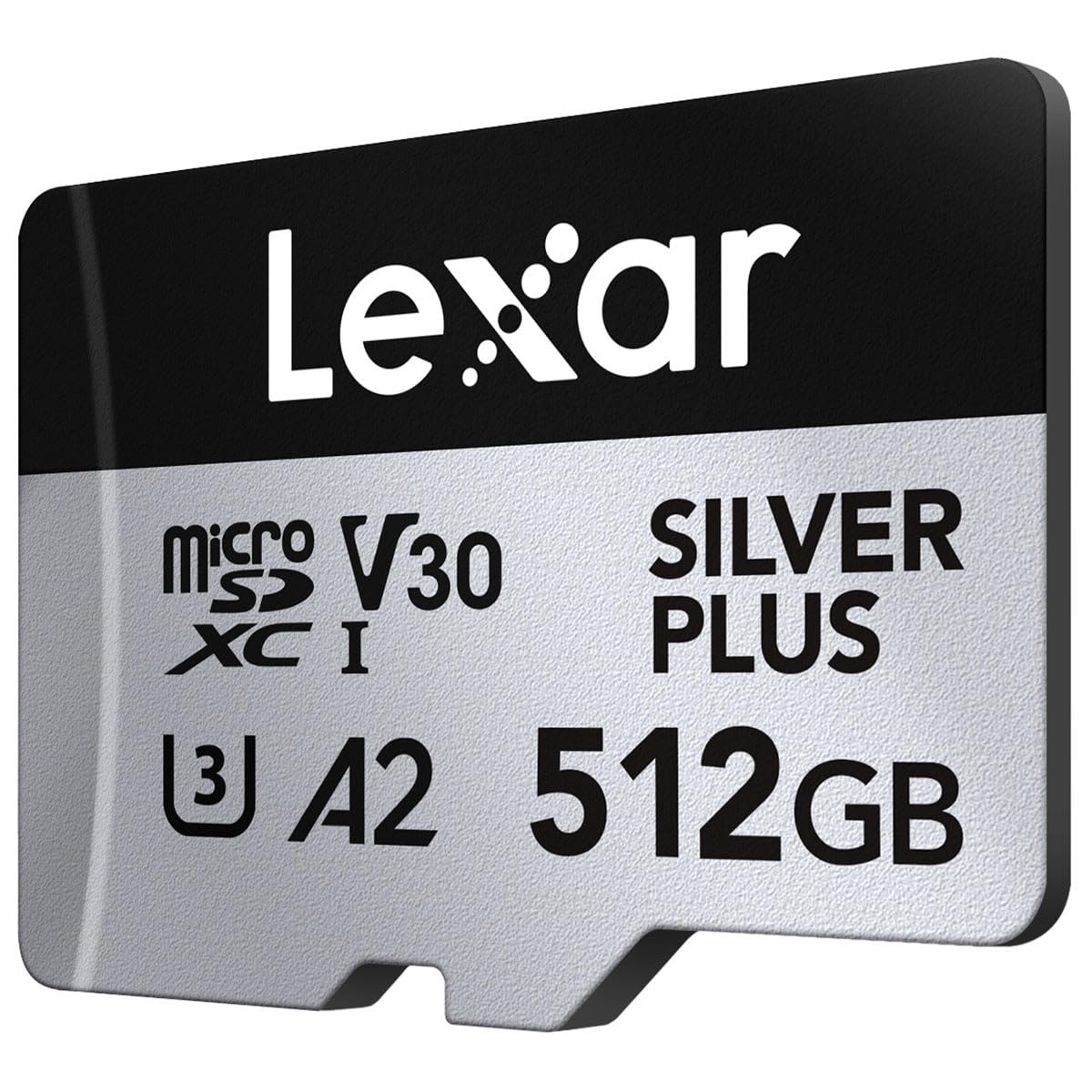 Lexar Tarjeta de Memoria microSDXC Professional Silver Plus 512 GB UHS-I C10 U3 V30 Full-HD 4K, 205/150 MB/s, para videógrafos, Jugadores
