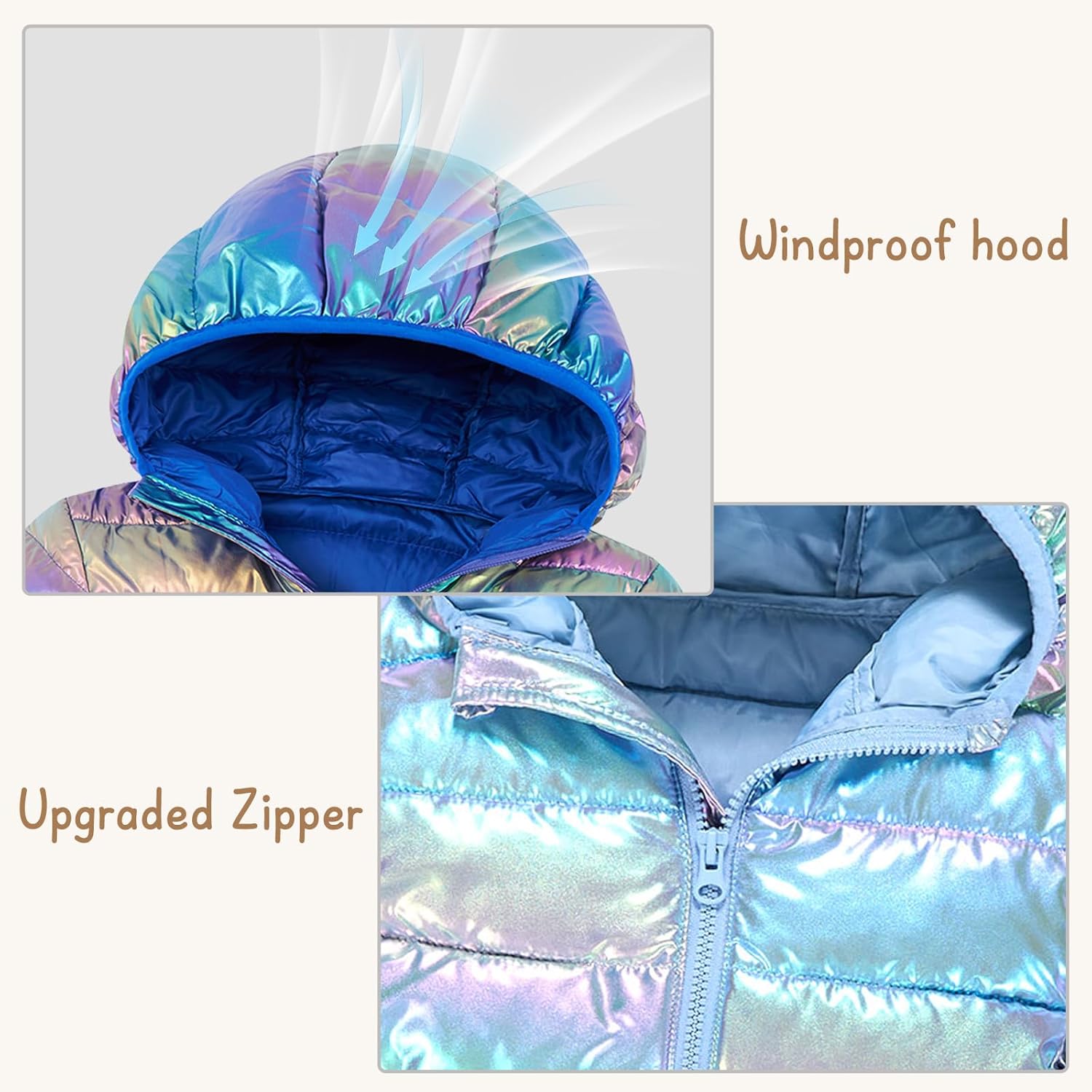 Lovekider Hooded Puffer Jacket for Girls 4-12T Packable Down-Alternative Winter Coat Shiny Outerwear for Kids - Image 5