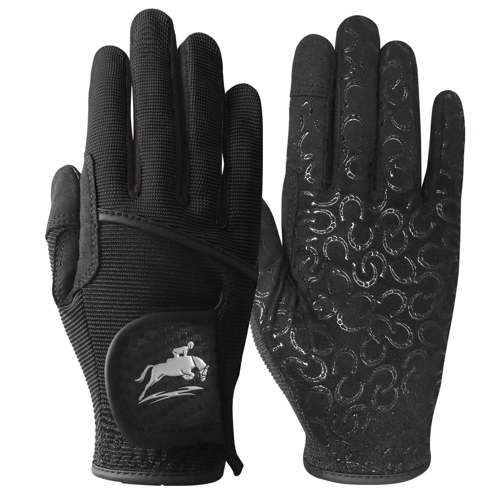 AXKAL Horse Riding Gloves for Women Premium Fabric Anti-Slip Grip Equestrian Value 1 Pair,Ladies Riding Glove Lightweight Breathable Design for Training & Competition (Black, L)