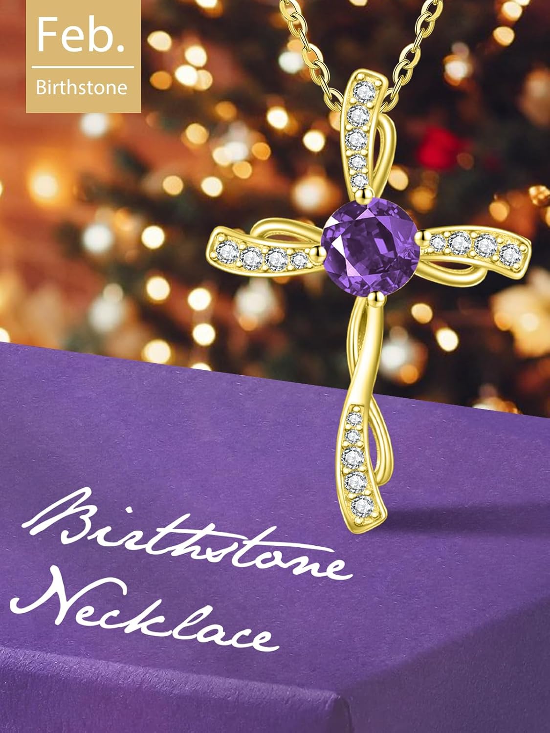 Birthstone Cross Necklace for Women 14K Gold Wedding Anniversary Birthday Gift for Wife Her Protection Christian Jewelry - Image 5