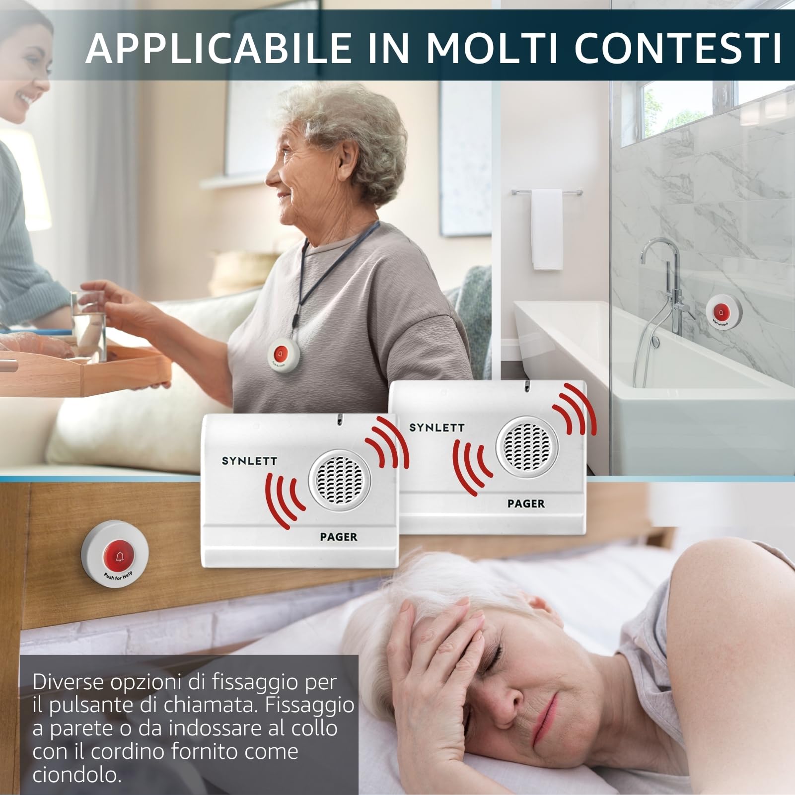 Cercapersone Wireless con 2 Pager e 2 Pulsanti SOS – Sistema di Allarme Portatile per Caregiver, Chiamata Infermieristica, Pazienti, Case di Cura ed Emergenze a Casa