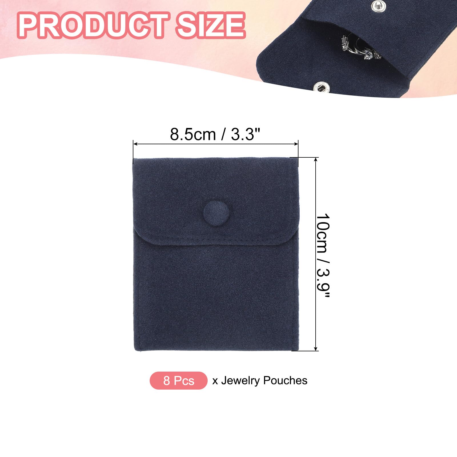 PATIKIL 3x4 Inch Borsellino per Gioielli, 8 Pezzi Borsellini in Velluto Morbido con Bottone a Pressione Portatile per Anelli Collana Bracciale Orologio Orecchini, Blu Scuro