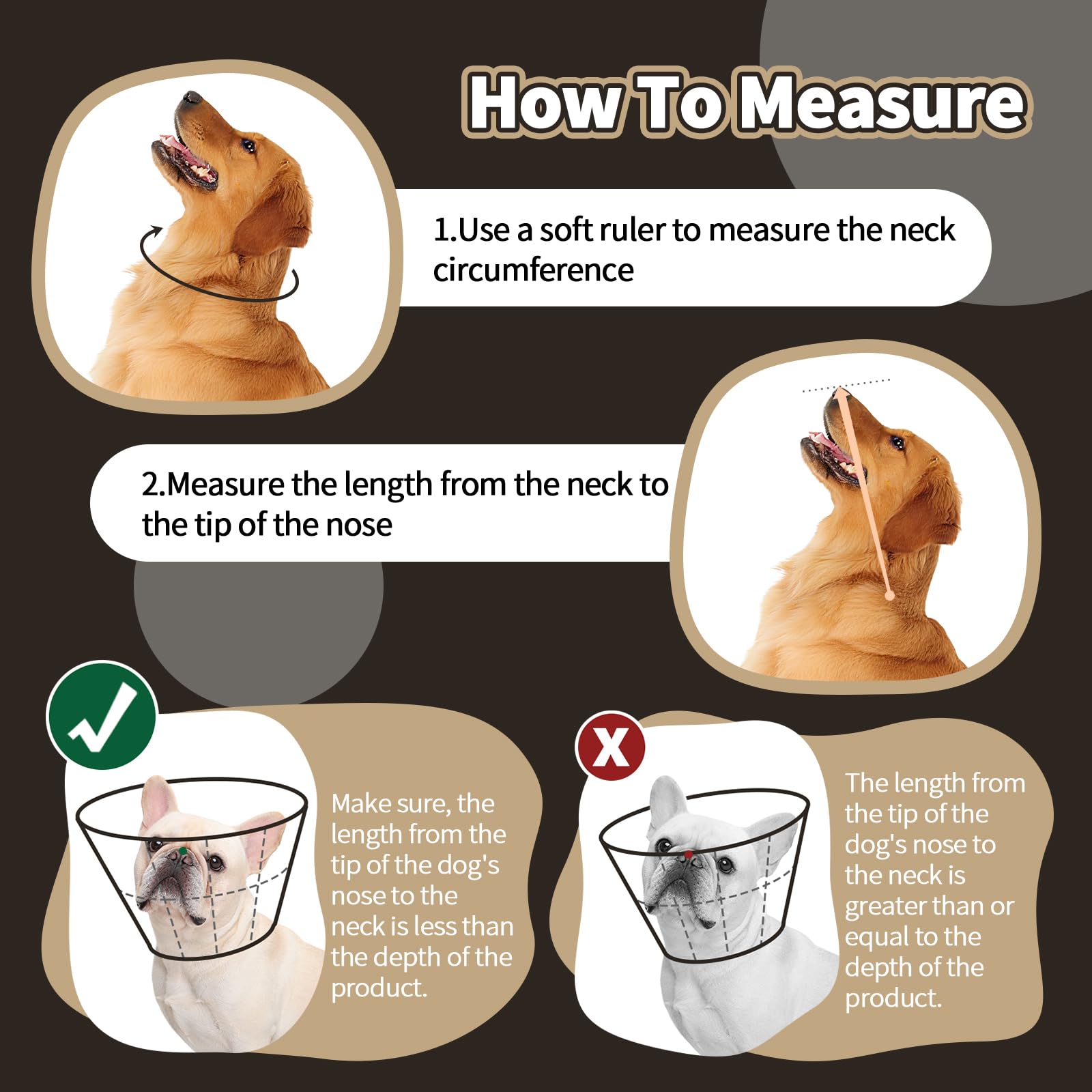 Kuoser Hundehalsbund, bequemer Leckschutz, Hundespezialhalsband, Einstellbares Hundehalsband, Leckschutz verhindert Bisse und Leckwunden, braun, XL
