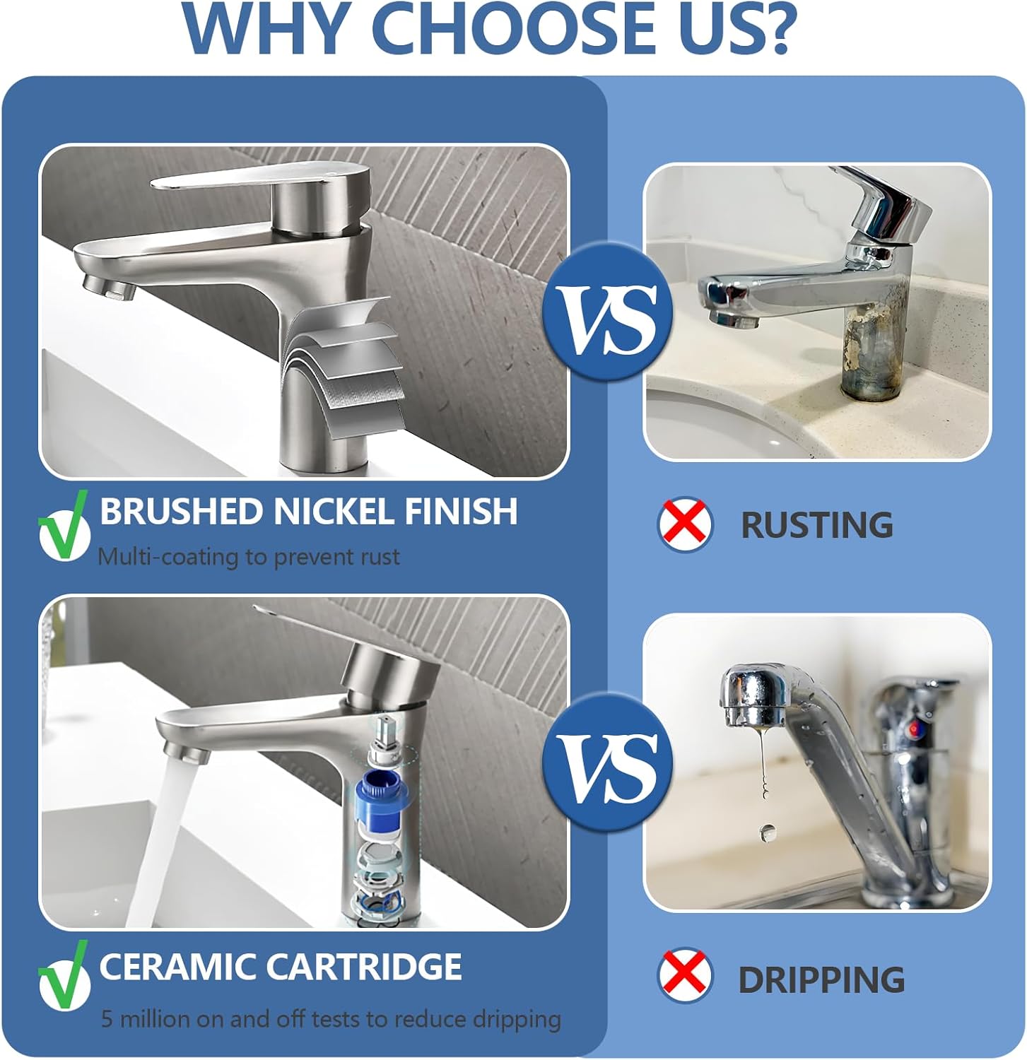 Brushed Nickel One-Handle Bathroom Faucet, Modern Stainless Steel Bathroom Sink Faucet for 1 Hole, Rv Lavatory Vanity Faucets Basin Mixer Tap with Water Supply Lines KMBF008L-3 - Image 6