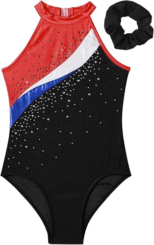 Miniatura 3 de FEESHOW Leotardos para niñas, con lentejuelas, sin mangas, para danza, gimnasia, atletismo, con banda para el cabello