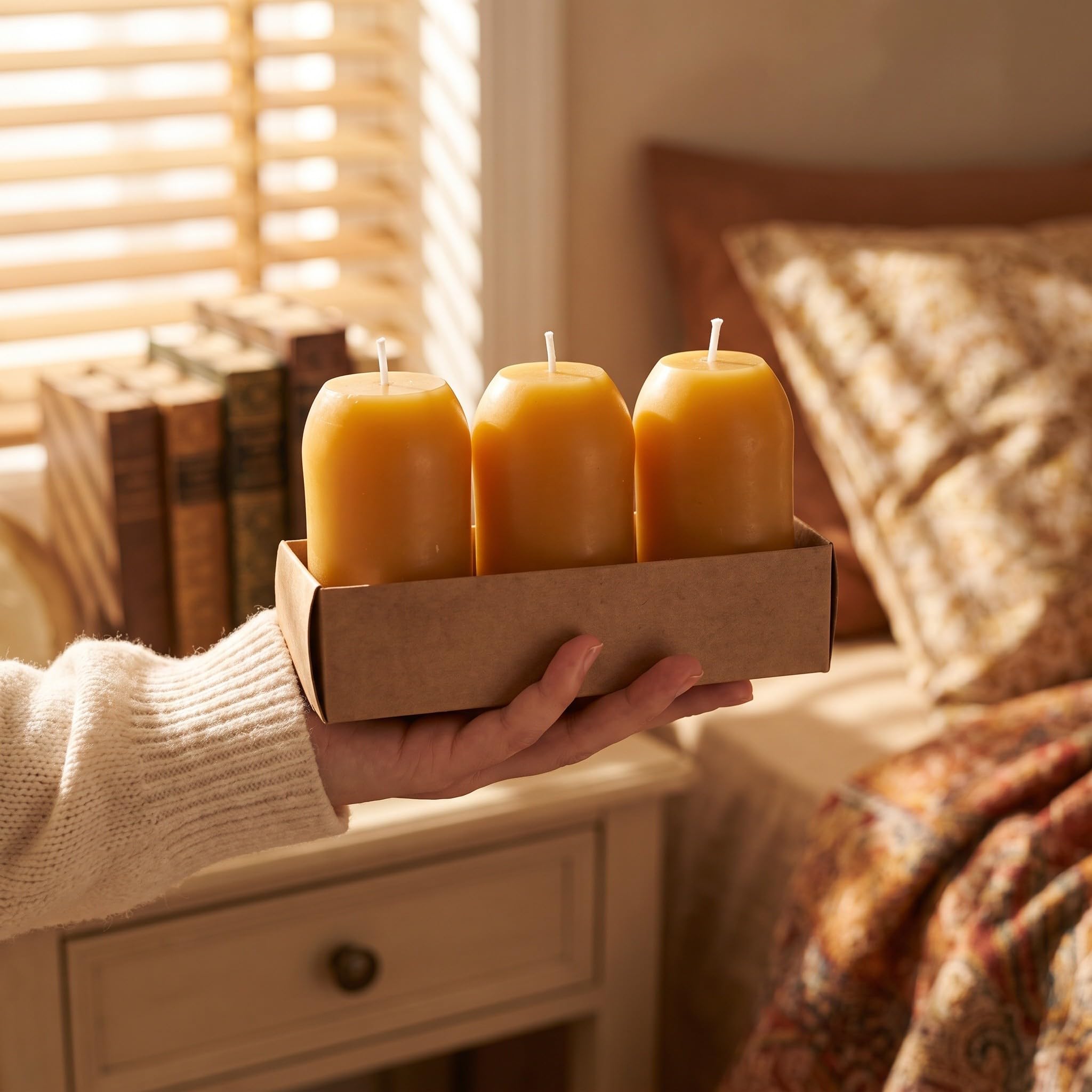 Zerodeko 3 velas cilíndricas pequeñas de cera de abeja natural, duración de | Vela de cera de abeja para emergencias domésticas, vela de reserva para iluminación del hogar, ideal para decoración de habit