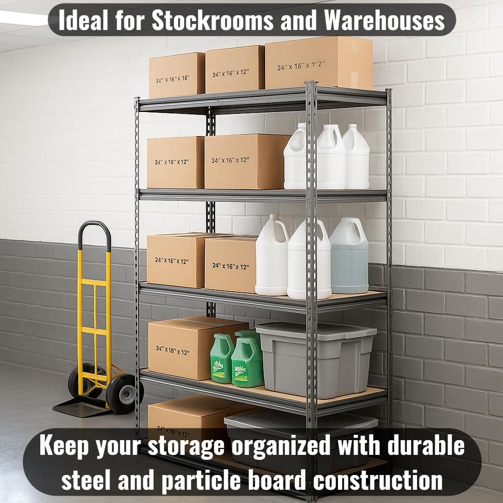 18" x 36" x 72" Boltless Industrial Shelving Unit Z-Beam Design with 5 Shelf, Heavy-Duty Steel Frame and Particleboard Shelves, 800 lb Capacity per Shelf