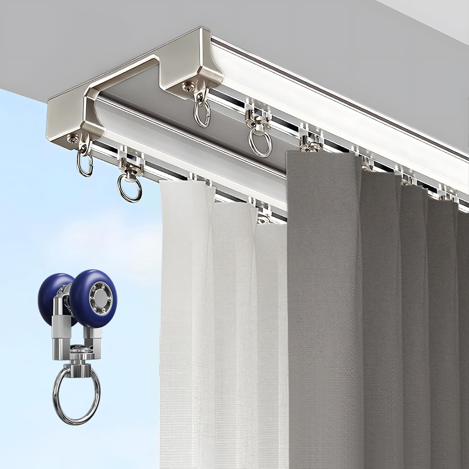 Double Curtain Track, Heavy-Duty Aluminum Curtain Track Ceiling Mount with Mute Rollers for Drapes, Room Dividers,and Hospital, Easy Install