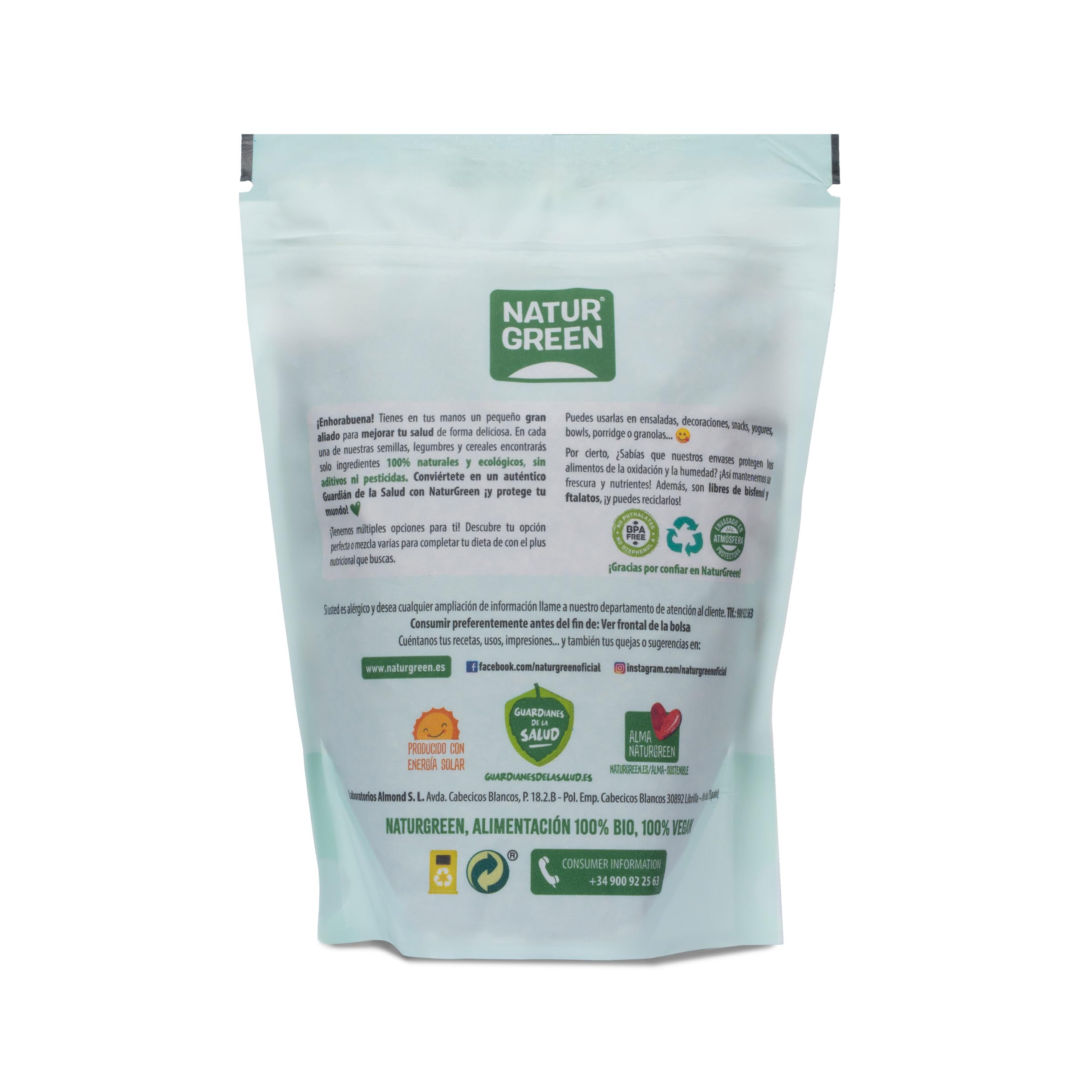 NaturGreen - Semillas de Lino, Lino Marrón Ecológico, Semilla Natural, Omega 3 y Estrógenos débiles, Fuente de Fibra, Apto para Veganos - 500g — view 2