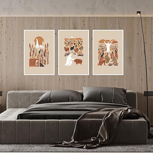 Miniatura 2 de FBKDVC Juego de 3 lienzos cristianos para pared, decoración de pared de pastor de Jesús, historias bíblicas, póster bohemio, escuela dominical,