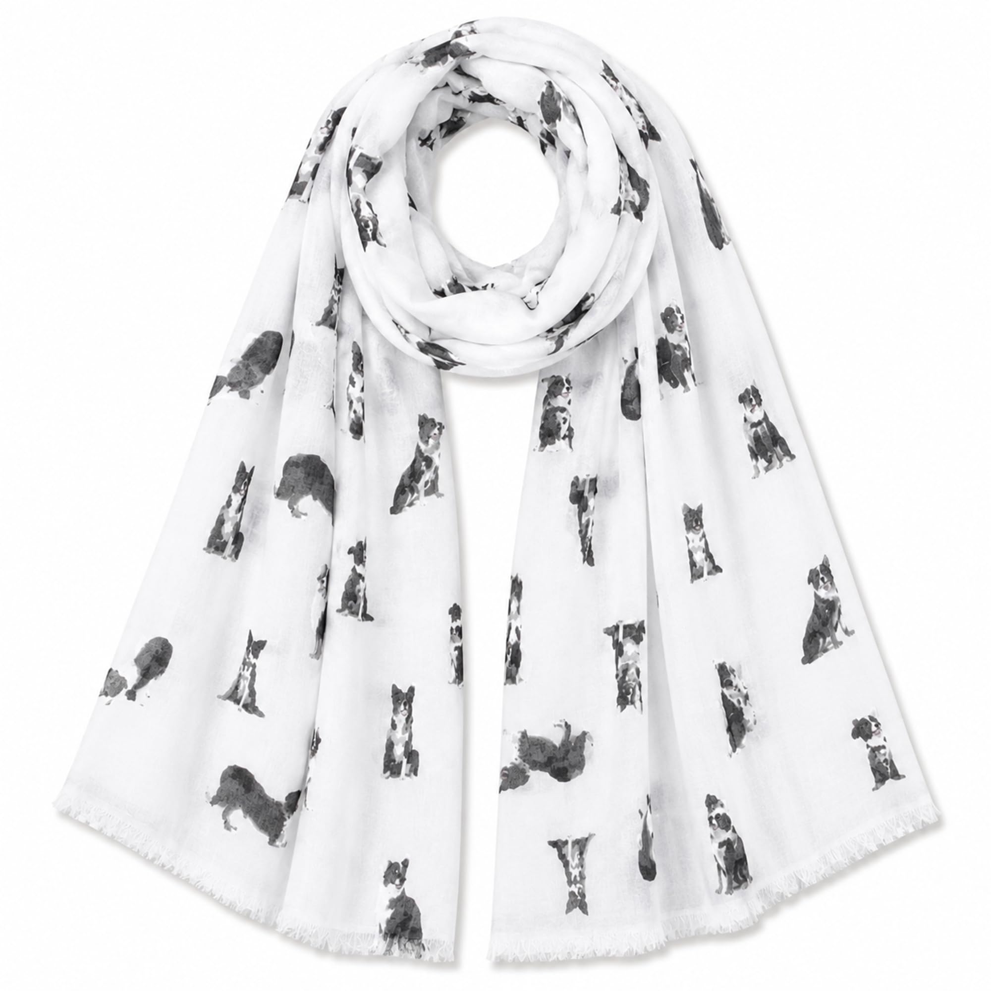 Furever Gifts Women's White Border Collie Dog Scarf For Cotton Blend 180Cm X 70Cm