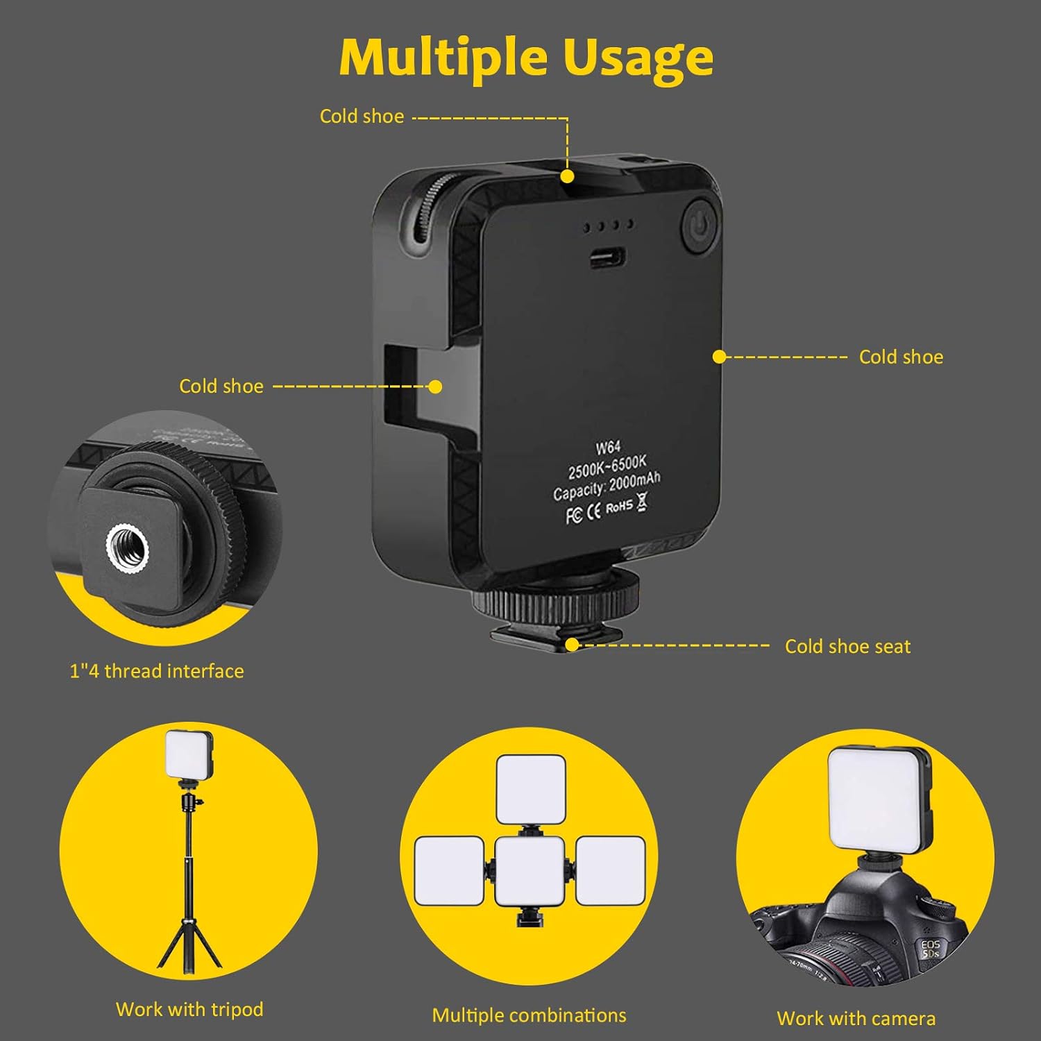 NexiGo 2021 Video Conference Lighting Kit, Dimmable & Rechargeable Laptop Webcam Lighting with Clip, 2.8 Inch Cube LED Camera Light for Zoom Meeting, Video Conference, Streaming, Photography, Vlogging : Electronics