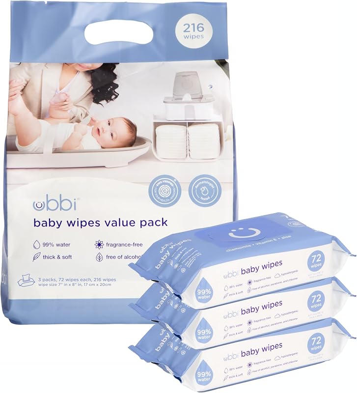 Fragrance-Free Baby Wipes, 99% Water Based, EWG Verified, 3 Pack | Dermatologist Tested, Plant Based Wipes, Hypoallergenic for Sensitive Skin, Baby Registry Essential, 216 Count