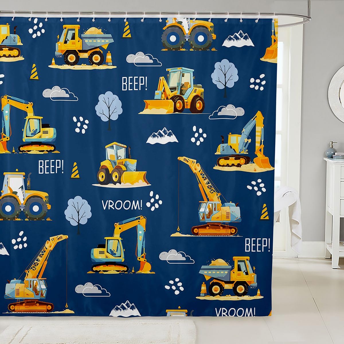 Rideau douche 180x210cm résistant à l'eau pour habiller une salle de bain d'enfant unie