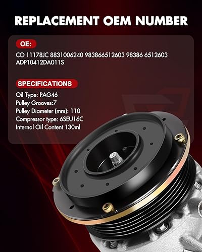 Miniatura 5 de Compresor de AC apto para Ford 2011-2016 para F-250 Super Duty 6.7L DIESEL V8 OHV 2011-2016 Ford para F-350 Super Duty 6.7L DIESEL V8 OHV, compresor