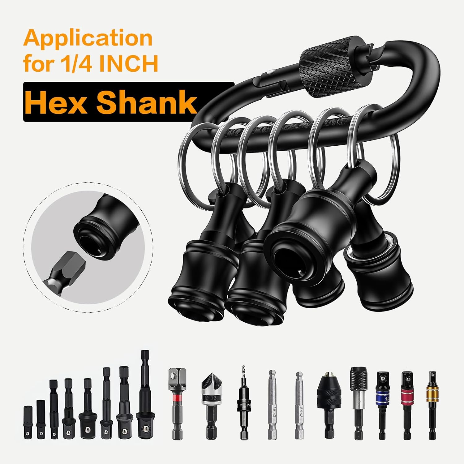 Bit Holder 1/4 Socket Gifts for Men-Stocking Stuffers for Adults,Tool Organizers Mens Gifts for Him,Husband,Gadgets 1/4 Hex Shank Socket Screwdriver Drill Bit Holders Keychain Cool Stuff Ideas Gift