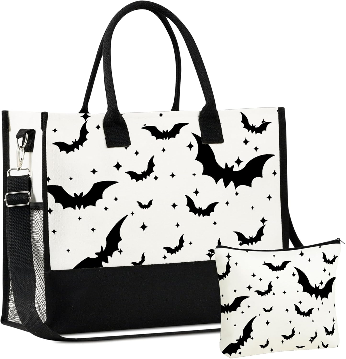 InnoBeta Bat gifts, Halloween purses for women, Goth gifts, Canvas Tote Bag with Top Zipper Closure and Shoulder Strap for Birthday, Mother's Day, Halloween, Christmas