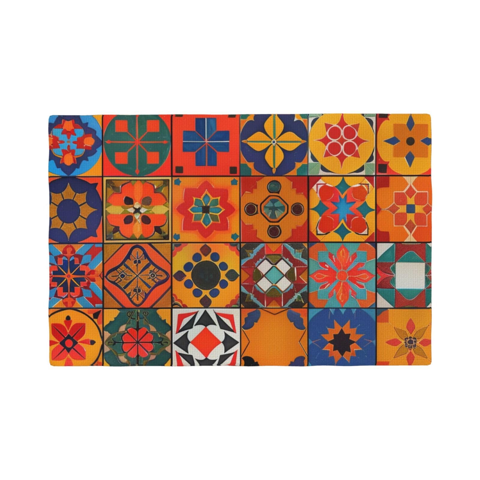 Group of Moroccan Geometric Printed Heat Resistant Placemats Set of 6 Pcs, Kitchen Non-Slip Double-Layer Dining Table Place Mat 45x30 CM