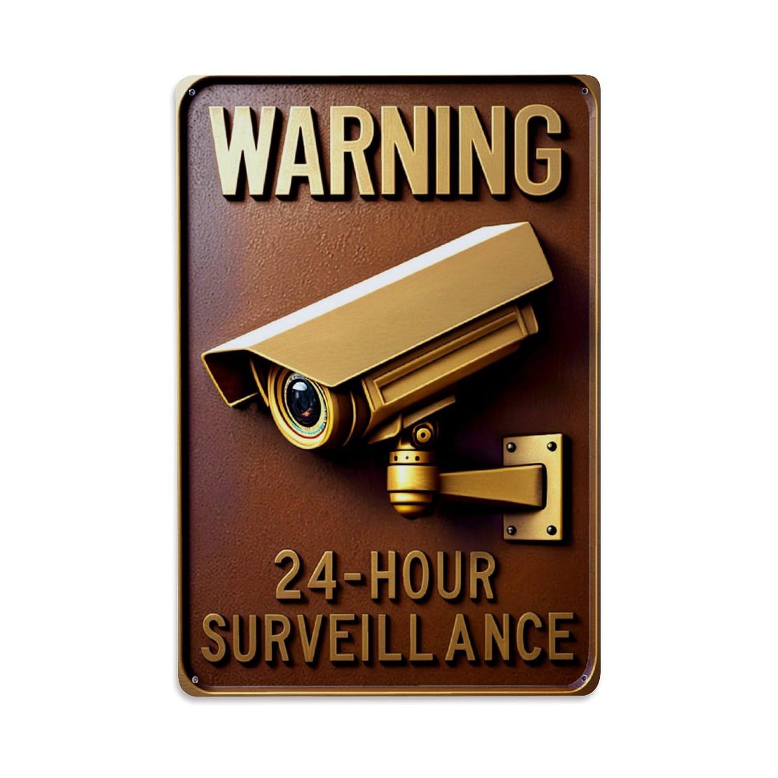 Warning Surveillance Camera Sign Print Retro Metal Tin Sign, Vintage Metal Poster for home, Gaming Room, Studio Workshop,Bar,Garage Wall Art Decor 8x12 Inch