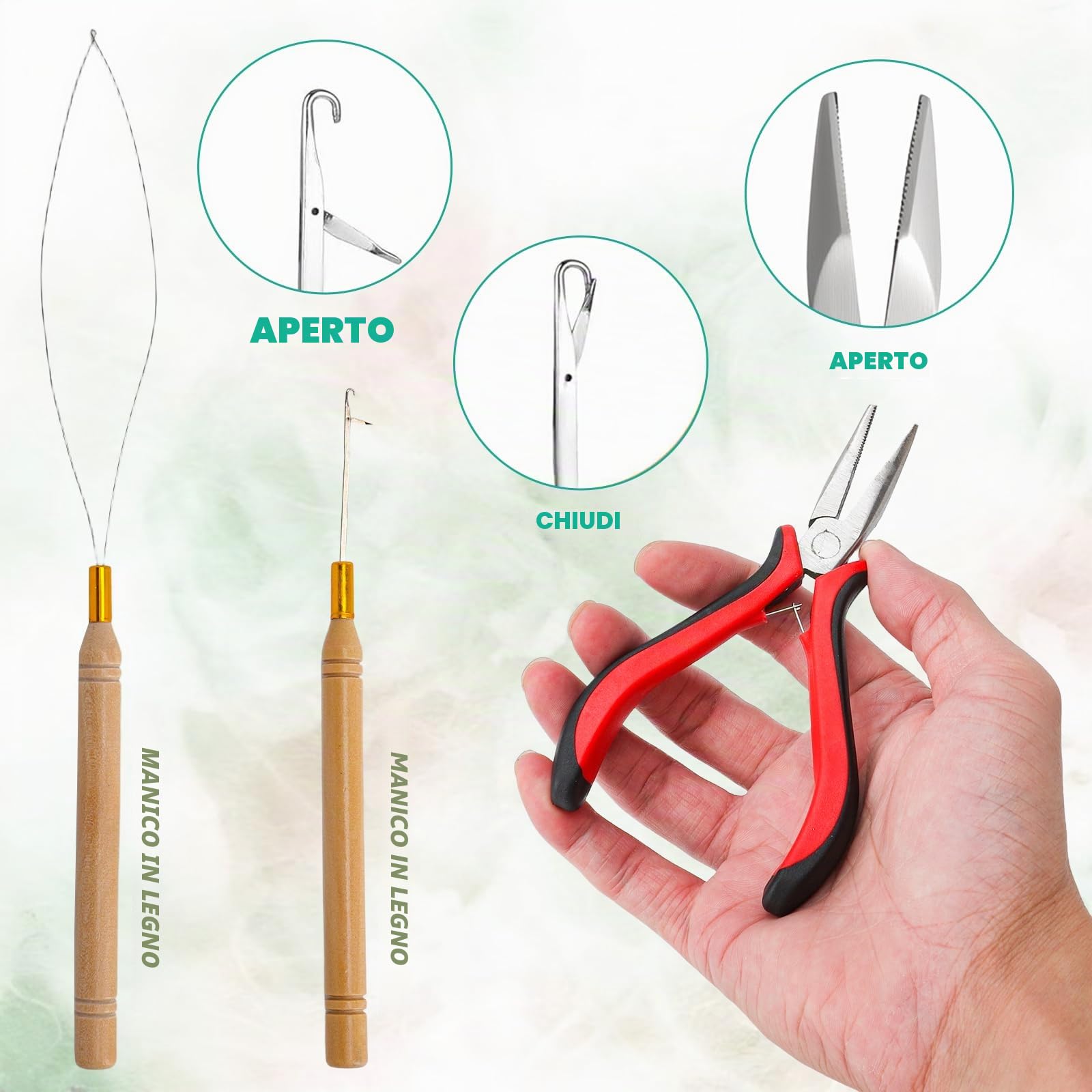 Kit Extension Capelli Microring e Nanoring 200 Micro Anelli Silicone 5x3mm, Accessori Extension Capelli con Pinza, Ago Infilatura e Infila Passanti, Strumento Professionale per Salone e Casa