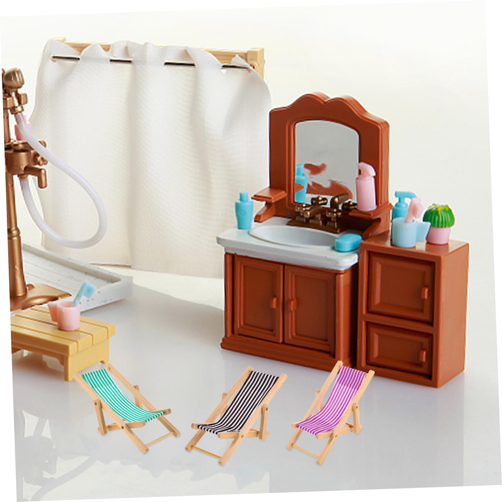 6 pièces Miniature Pliante Chaise de Plage Décorative pour Maison de Poupée Micro Paysage Transat Poupée Portable