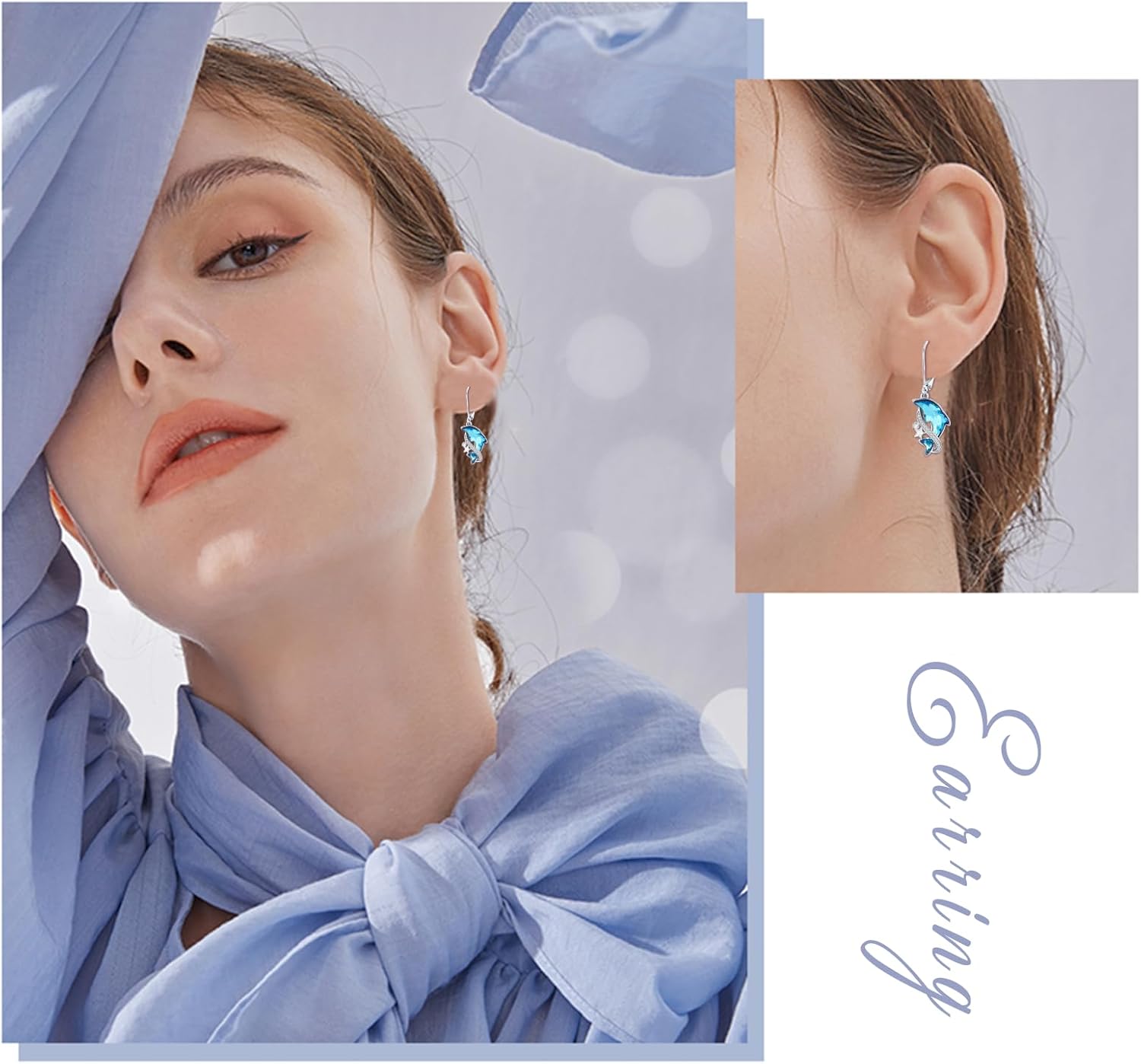 Cuoka Crystal Dolphin Earrings 925 Sterling Silver Cute Animal Hoop Huggie Earrings,Hypoallergenic Ocean Sea Beach Animal Jewelry Birthday Graduation Gifts for Women - Image 5