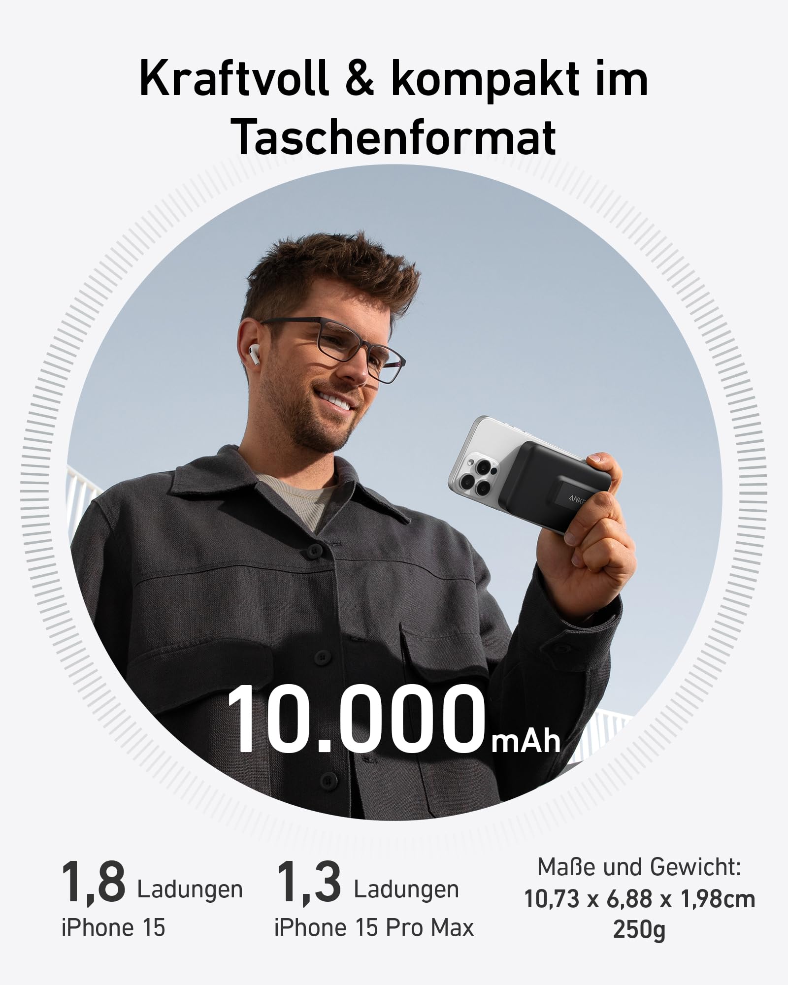 Anker MagGo Power Bank, Qi2-zertifiziertes 15W schnelles MagSafe-kompatibles mobiles Ladegerät, 10.000mAh Akku, Smartes Display & klappbarer Ständer, Für iPhone 17/16/15/14/13/12, Inkl. USB-C Kabel