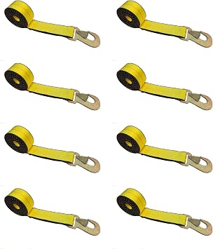 8PK 2" x10 Wheel Lift Strap Auto Tie Down Lasso Straps w/Snap Hook, Yellow