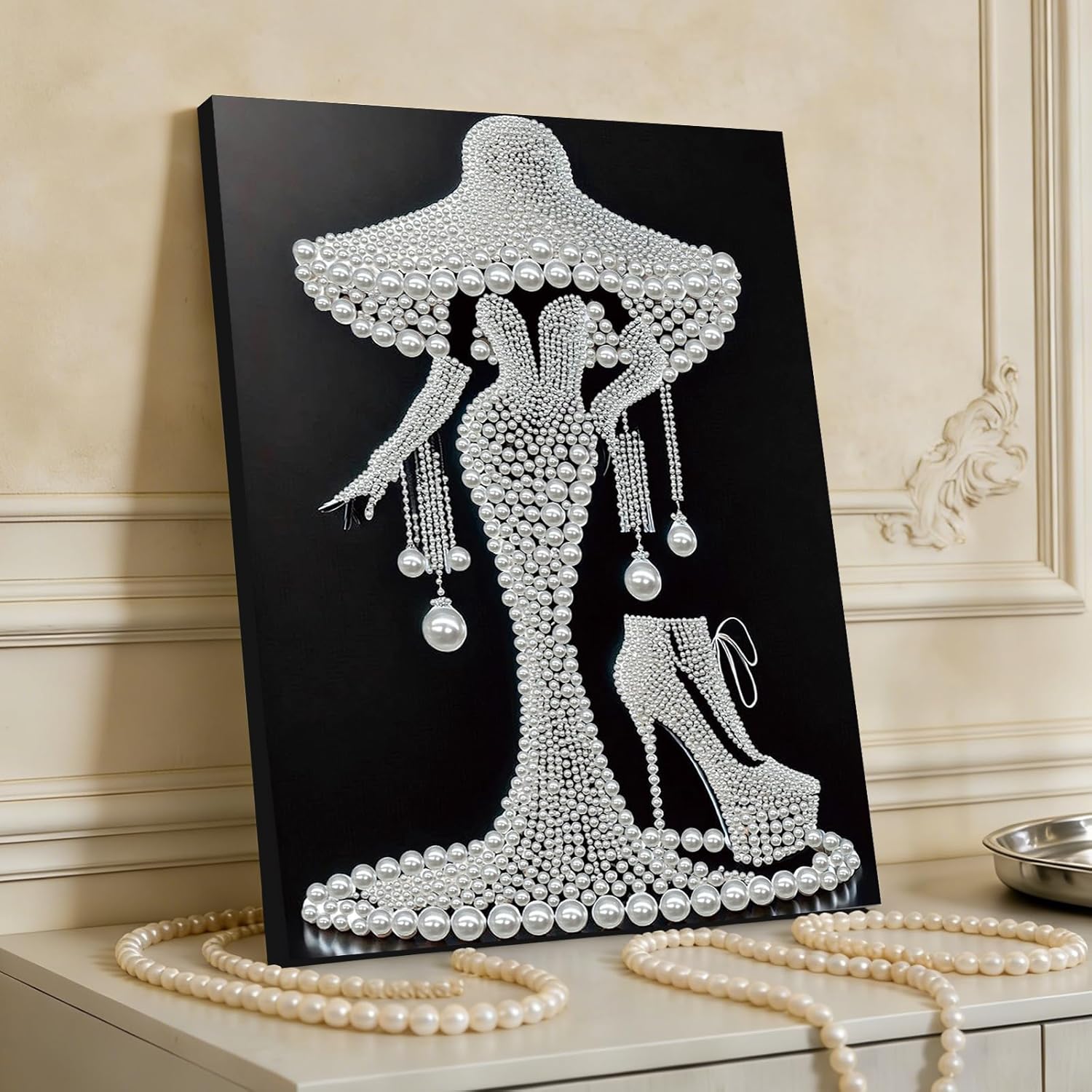 DIY Pearl Painting Kit with Wooden Frame, 3D Plastic Pearl Art Diamond Art Kits for Adults, Ready-to-Hang Home Decor, Gift for Women Beginners(High Heels Lady)(30 * 40cm)