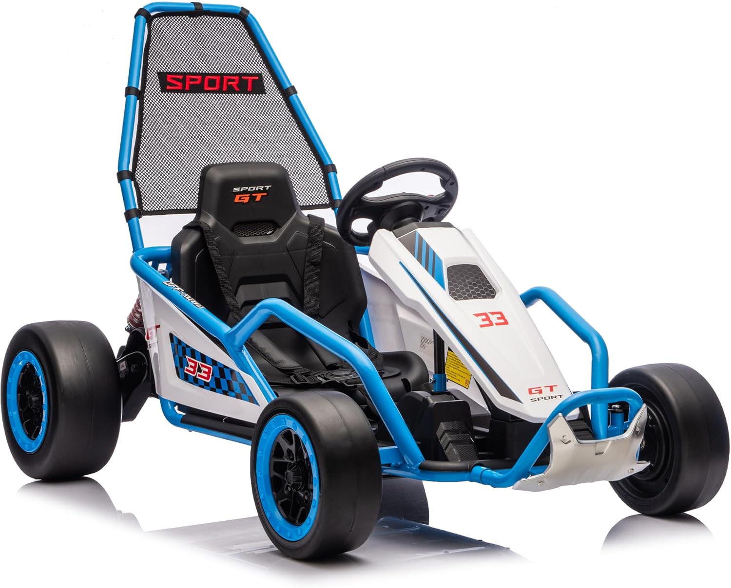 24V 8.5 MPH Electric Go Kart for Kids, 400W Powerful Drift Kart w/Front EVA Wheel & Metal Frame, Ride on Toy w/Music & Lights, Suspension, 2 Speed, 5 Point Harness, Crazy Cart for Ages 6+, Blue
