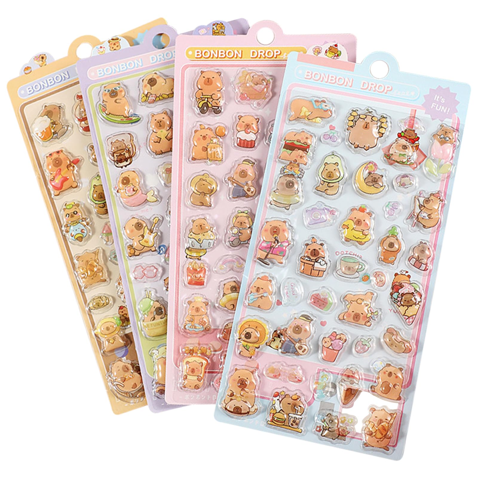 DAVBNM 120 Pieces Mini Kawaii Stickers, 3D Kapibala Waterproof Cute Stickers, Capybar Cartoon Clear Animals Stickers, for Kids Boys Girls, Stickers for Water Bottles Scrapbook Skateboard