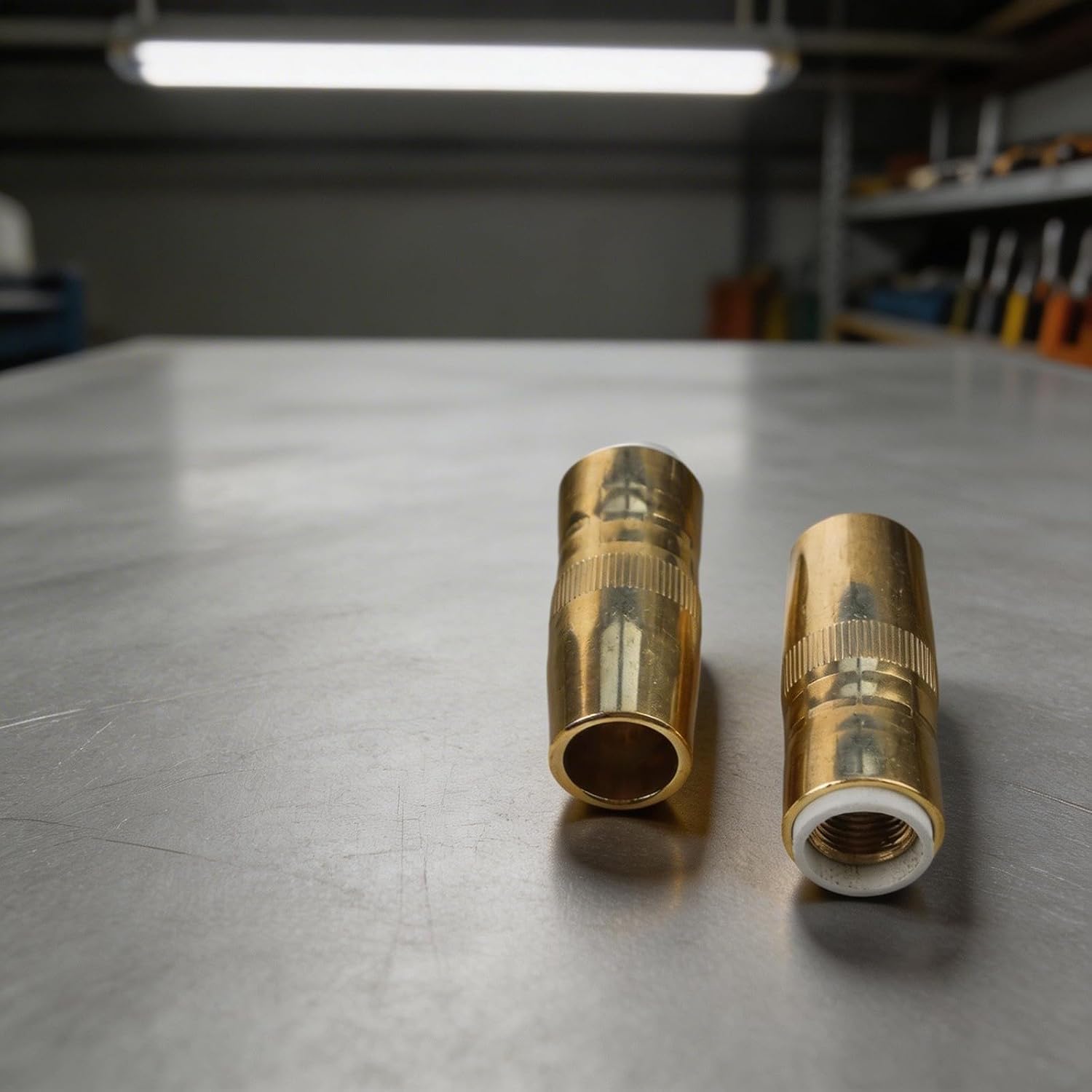 5-Pack NS-5818B Welding Nozzles for Bernard Style DS-1 Diffuser and T-Series Tips, 5/8" x 1/8" Recess Brass Copper Contact Parts for MIG Accessories Bulk Replacement